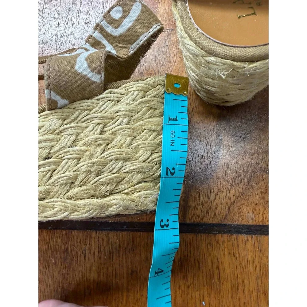 vtg‎ Lauren Ralph Lauren 9 B Cala Espadrille Wedge Sandals Tan White CALA-ES-CSL